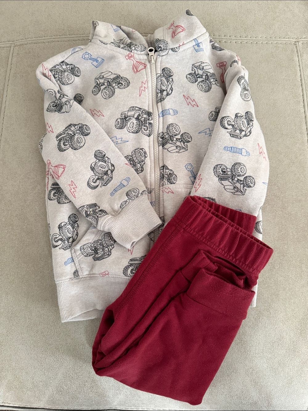 Kids' Burgundy Knit Bottoms and zip up hoodie - Comfortable Everyday Pants